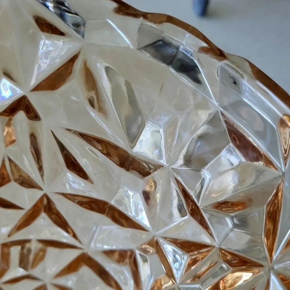 Vintage Mid-Century Amber Diamond-Point Pressed Glass Vase ✨